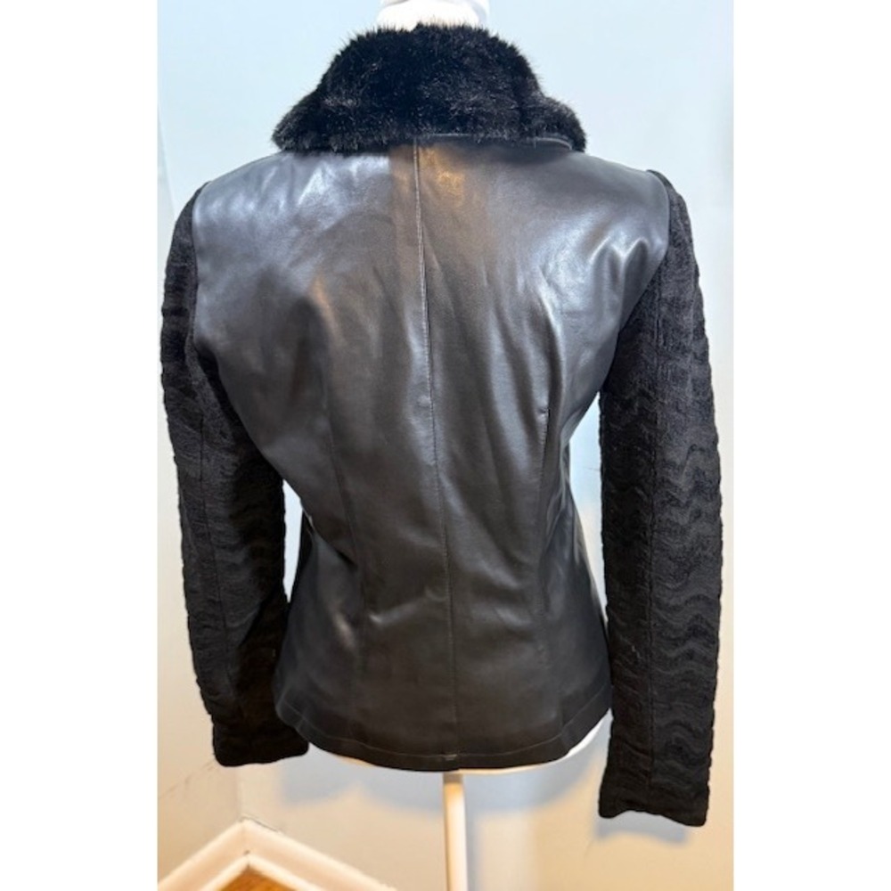 Sandro Paris Mixed Media Faux Leather Jacket Size 1 Faux Fur Collar Vintage Y2K - Picture 6 of 11